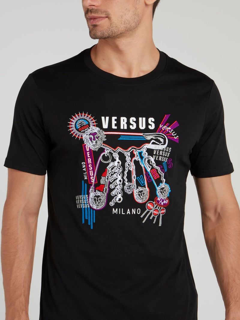 Черная футболка с абстрактным принтом