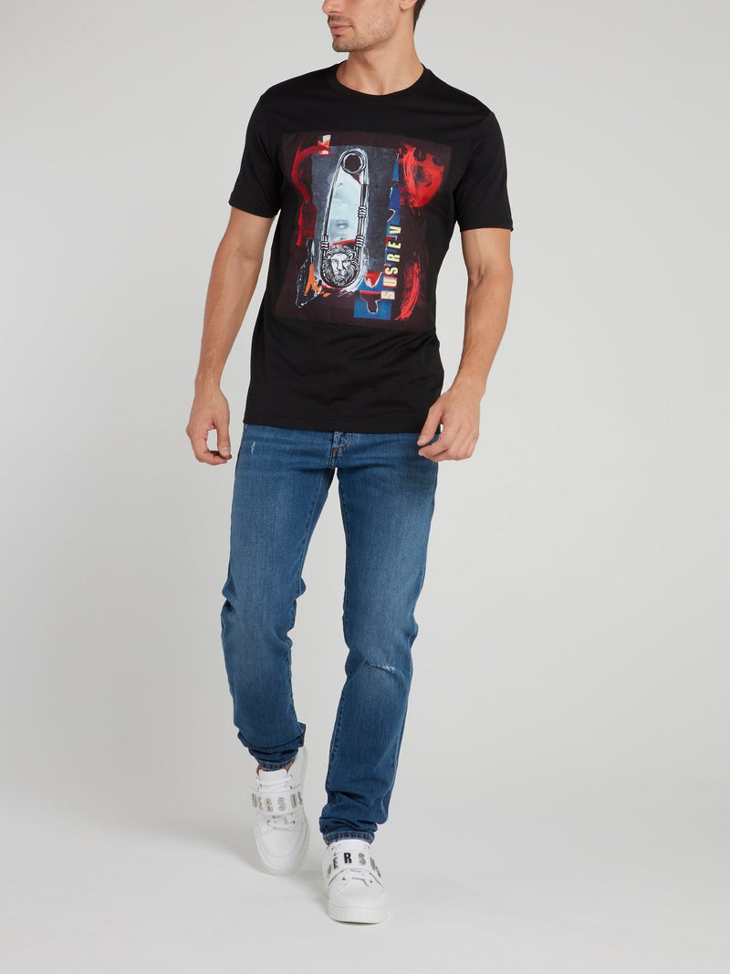 Черная футболка с абстрактным принтом