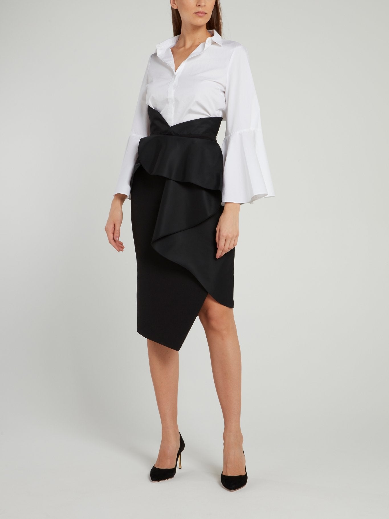 Черная юбка-миди с оборками