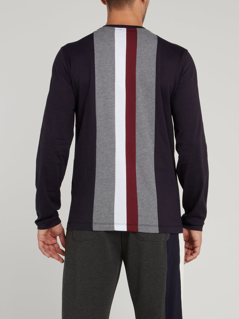 Темно-синий лонгслив с полоской на спине