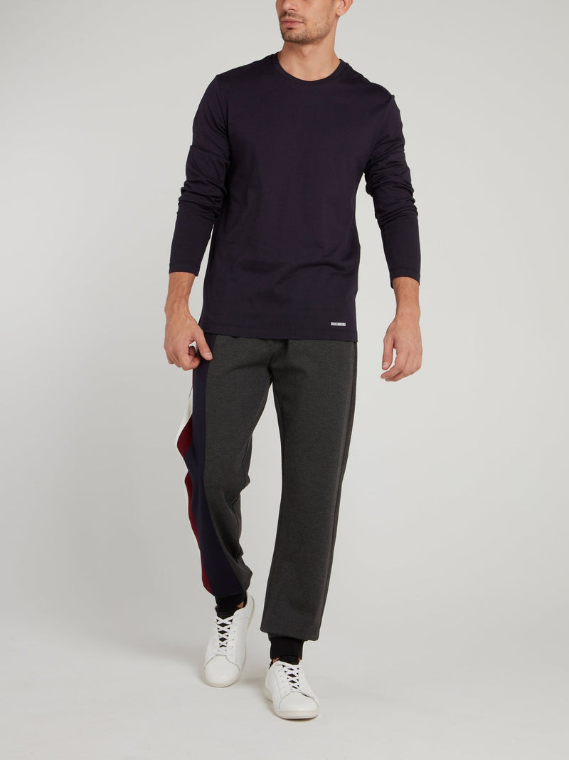 Темно-синий лонгслив с полоской на спине