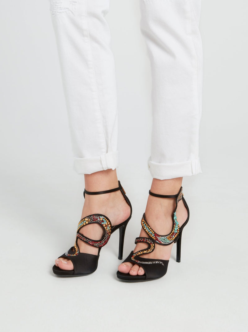 Черные босоножки с ремешком в виде змеи