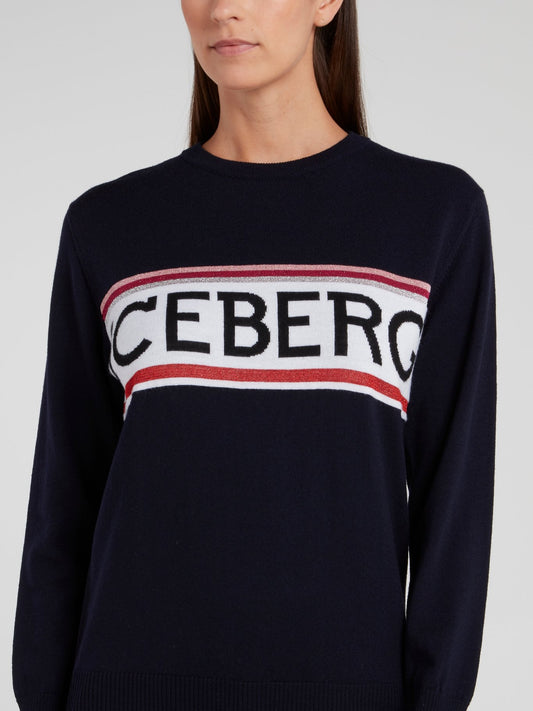 Темно-синий шерстяной свитер с логотипом