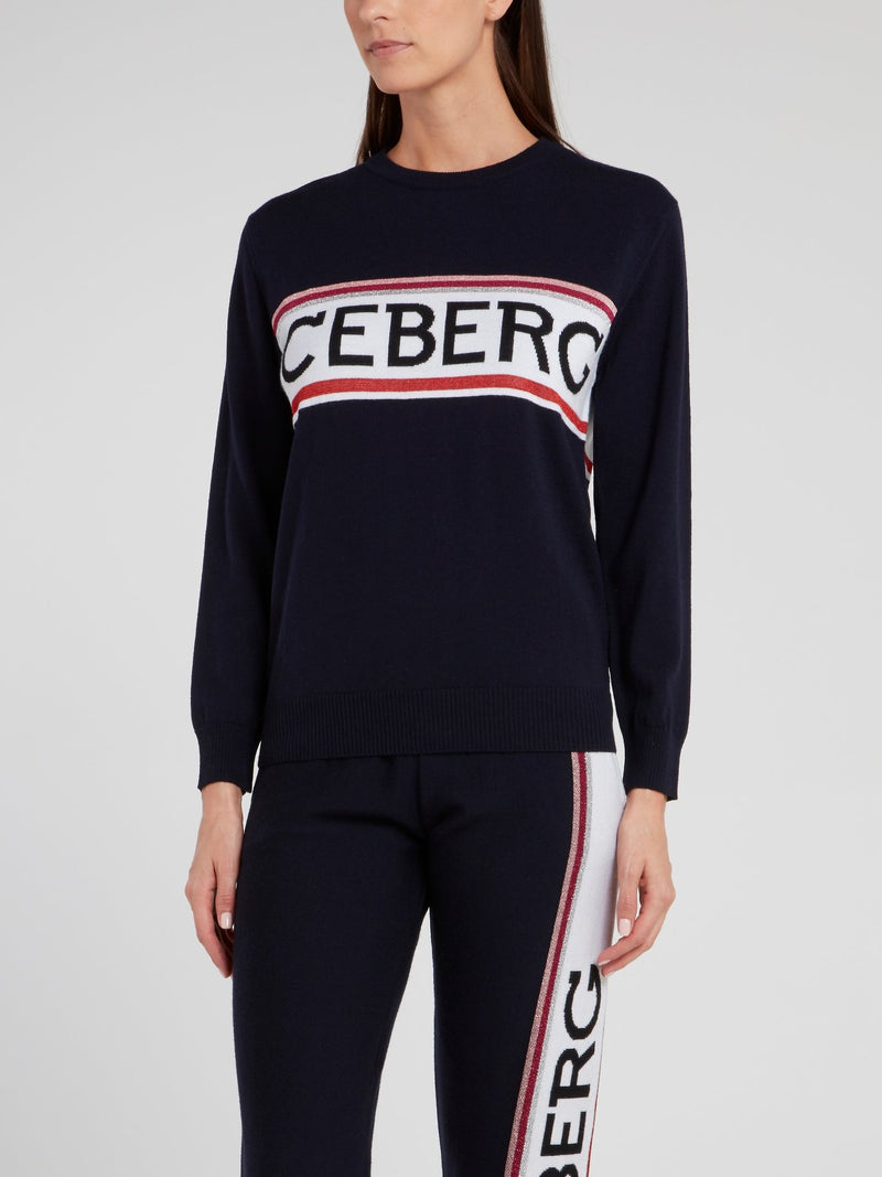 Темно-синий шерстяной свитер с логотипом