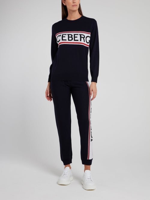 Темно-синий шерстяной свитер с логотипом