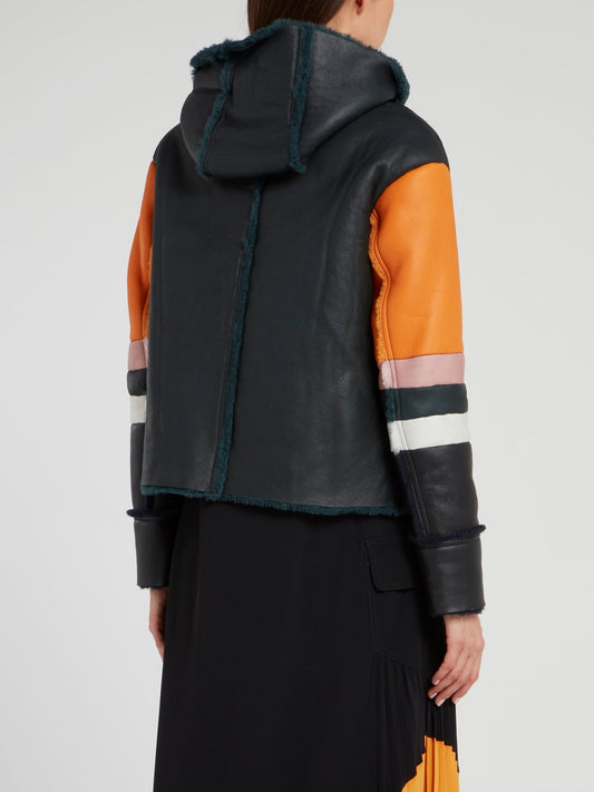 Куртка из овечьей кожи в стиле колор-блок