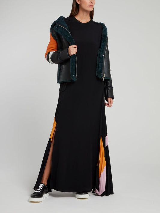 Куртка из овечьей кожи в стиле колор-блок