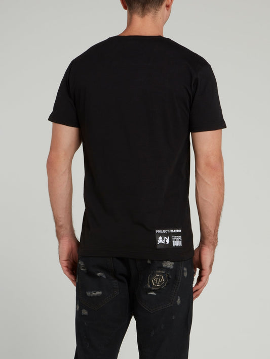 Черная футболка со стразами и логотипом Playboy