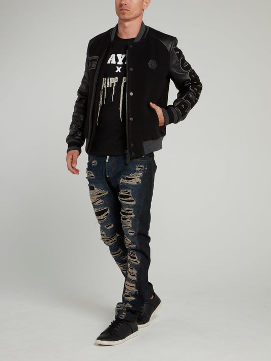 Черная футболка со стразами и логотипом Playboy