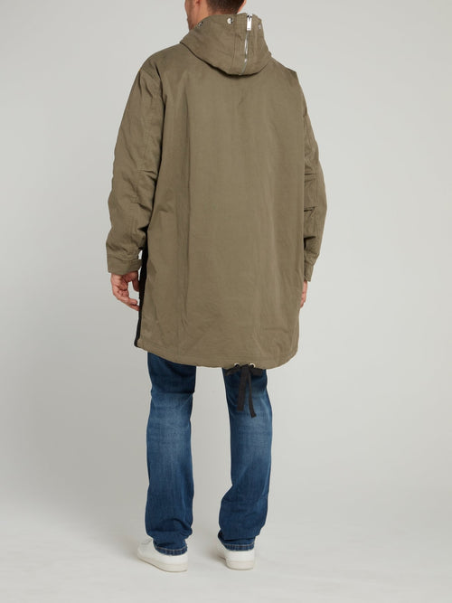 Коричневая длинная куртка в стиле колор-блок