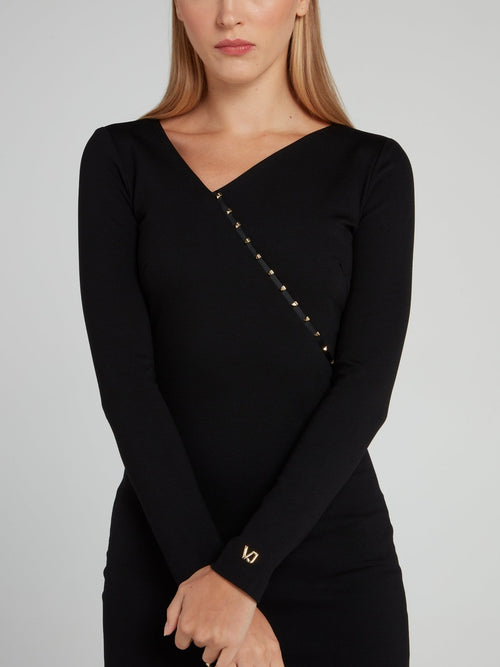 Черное асимметричное платье со стразами