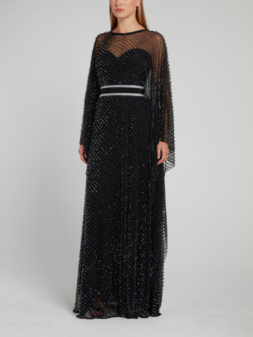 Черное платье-макси со стразами