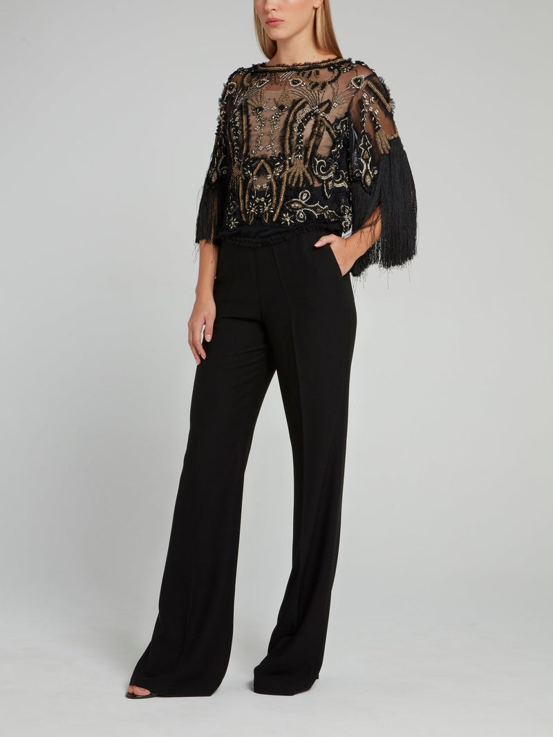 Черные широкие брюки с молнией сзади