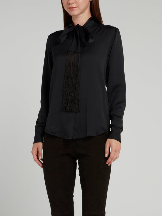 Черная рубашка с бантом