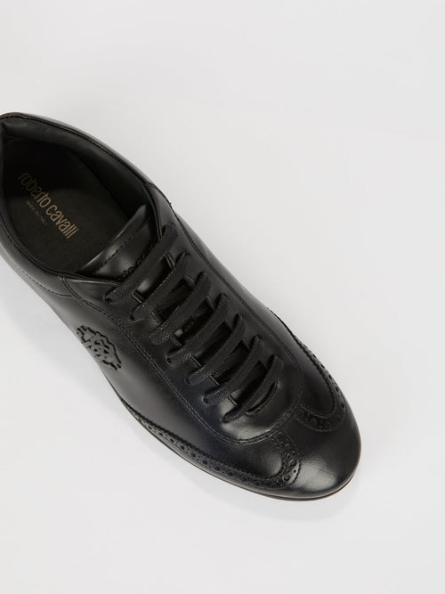 Черные низкие кожаные кроссовки