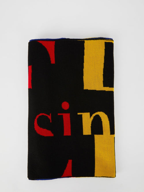 Темно-синий шарф в стиле колор-блок с логотипом