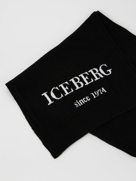 Черный шарф из кашемира с логотипом