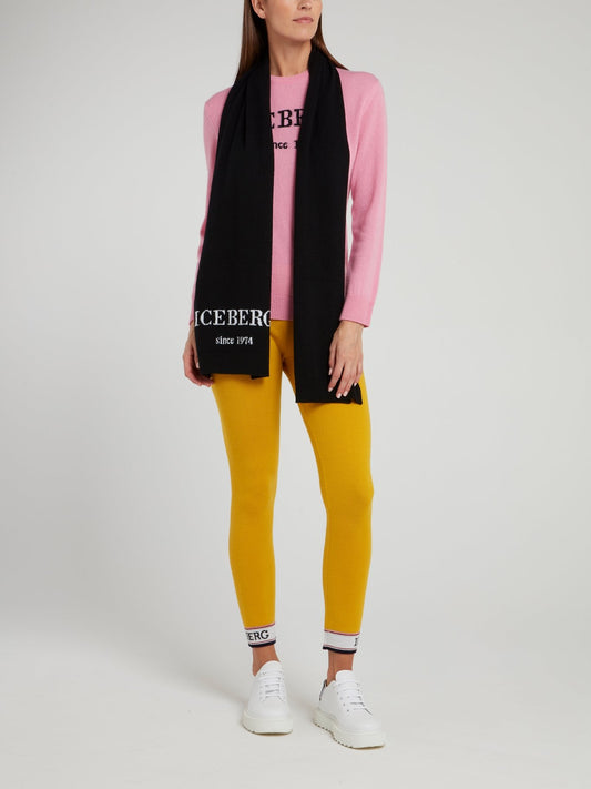 Черный шарф из кашемира с логотипом