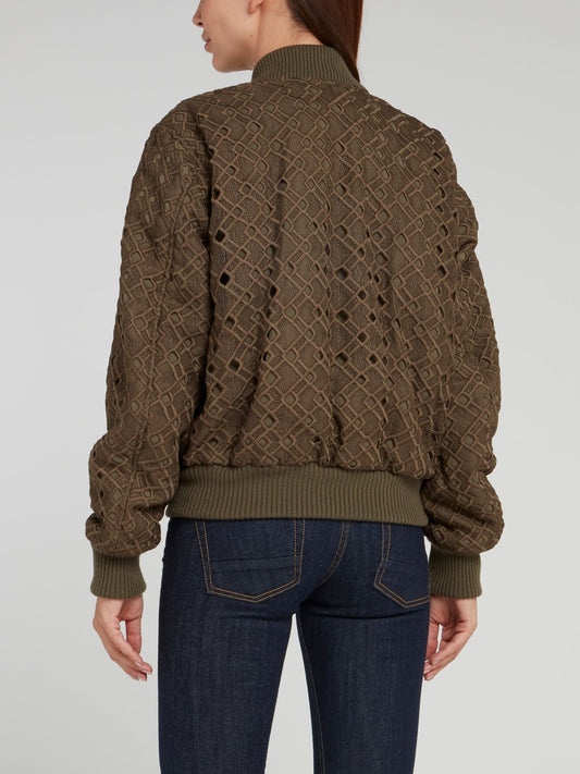 Коричневый бомбер с сетчатыми вставками