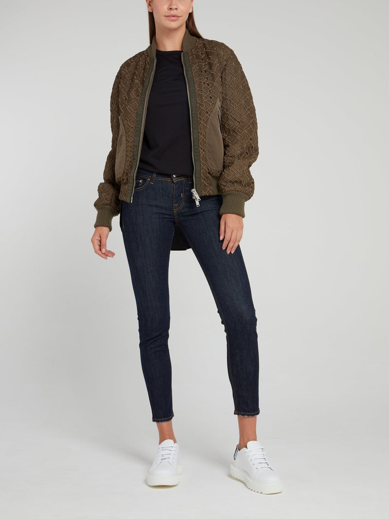 Коричневый бомбер с сетчатыми вставками