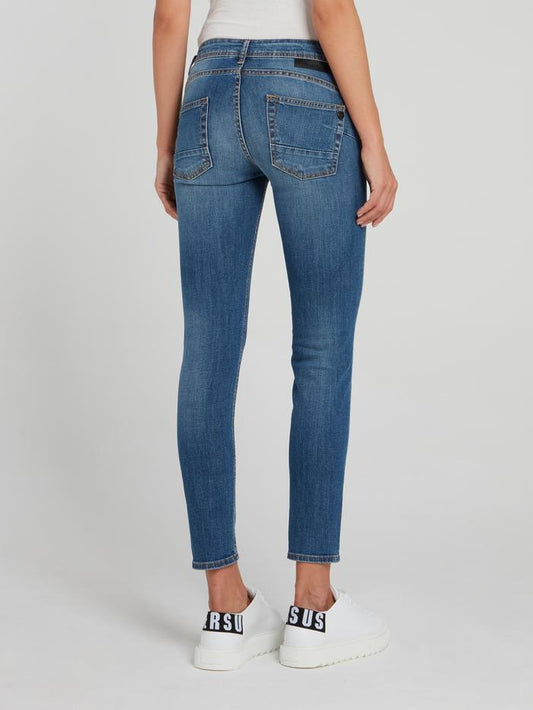 Синие укороченные джинсы скинни