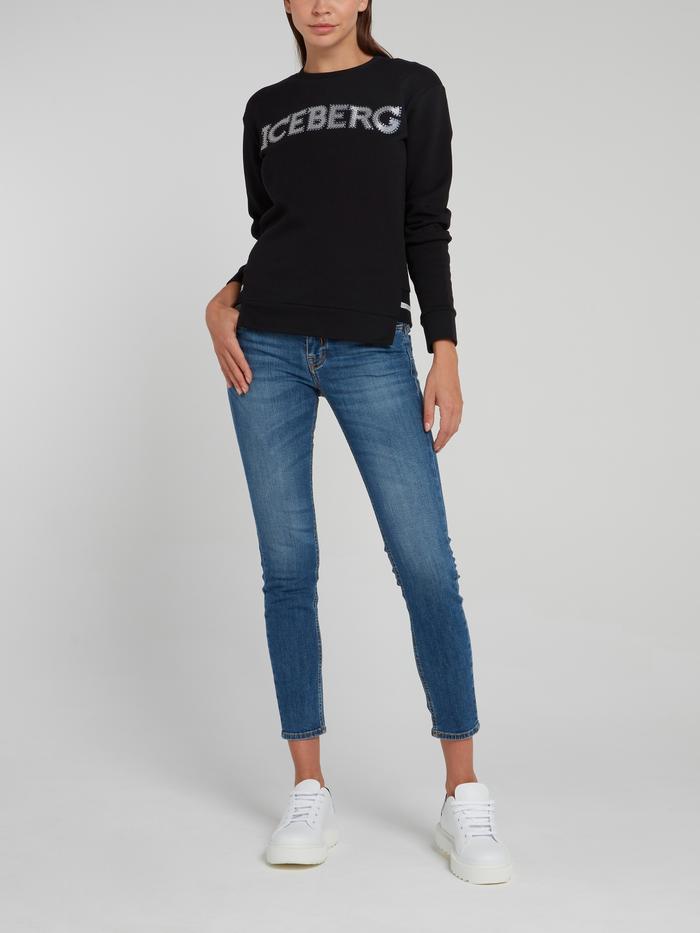 Синие укороченные джинсы скинни