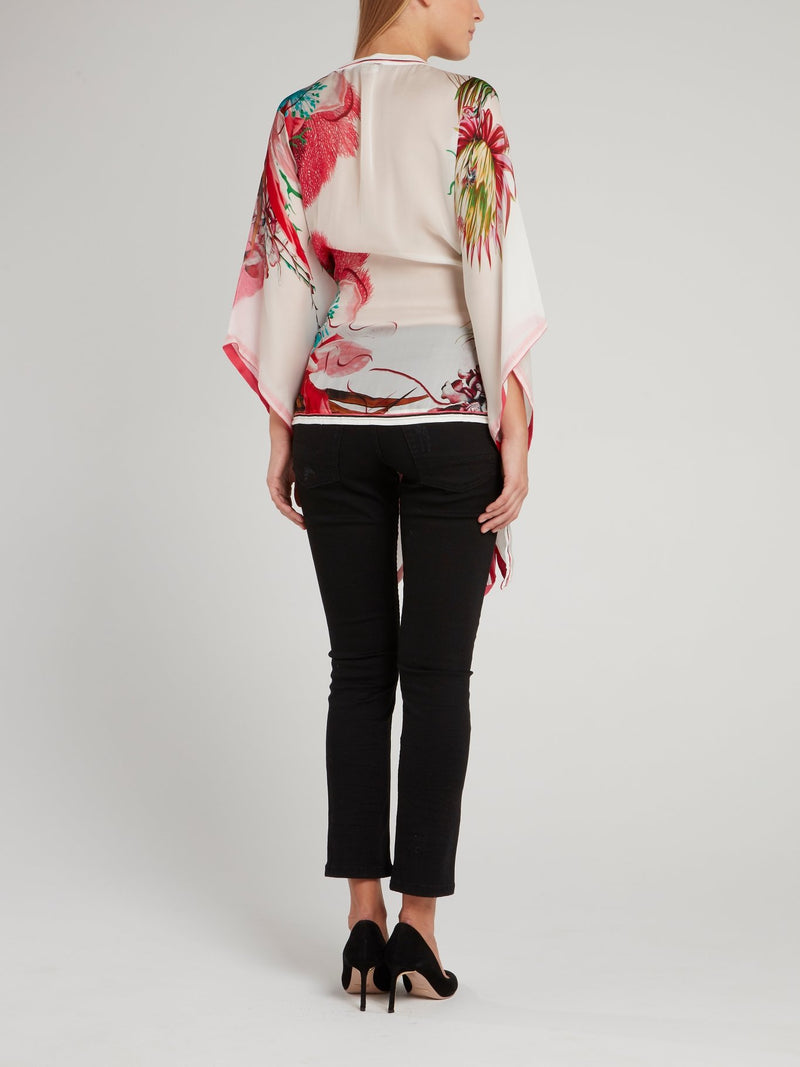 Floral Printed Silk Chiffon Short Kaftan