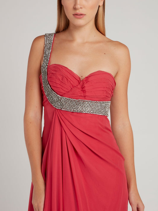 Платье-макси на одно плечо с оборками и завышенной талией