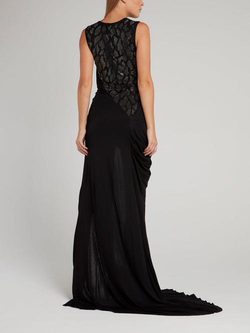 Черное платье-макси с разрезом до бедра