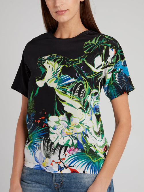 Блузка с цветочным принтом и вырезом 