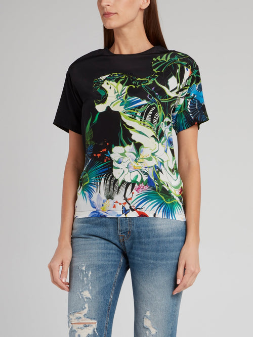 Блузка с цветочным принтом и вырезом 