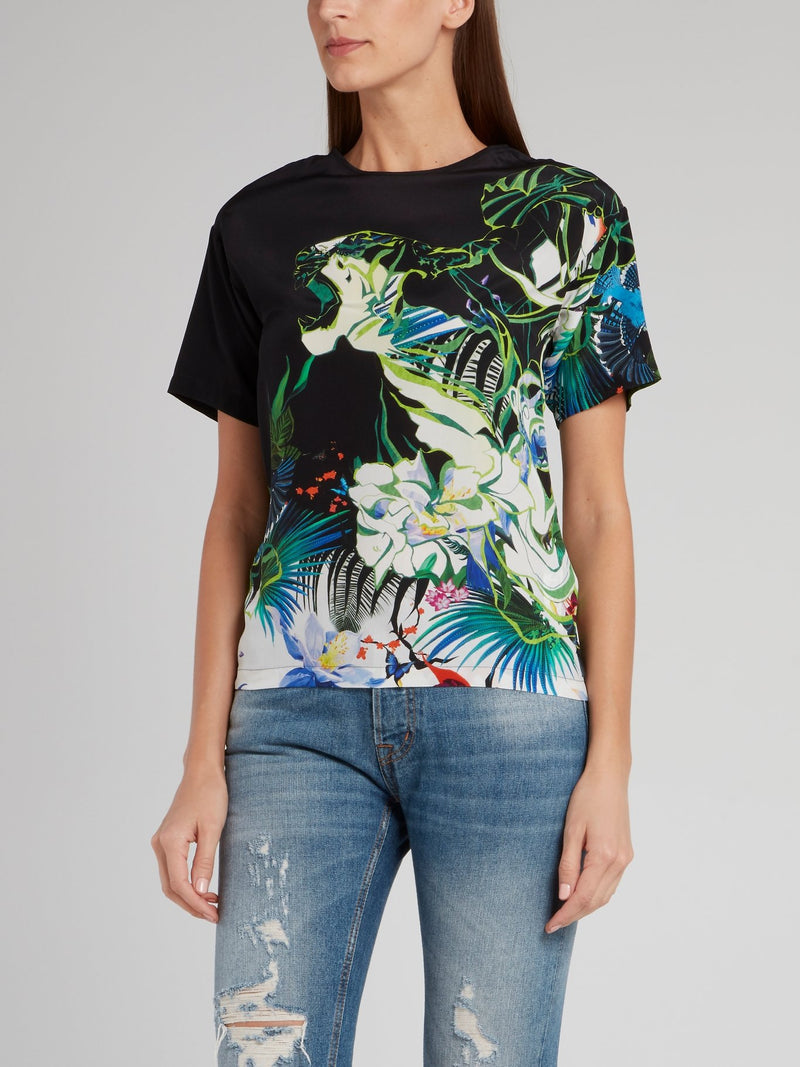 Блузка с цветочным принтом и вырезом "замочная скважина" на спине