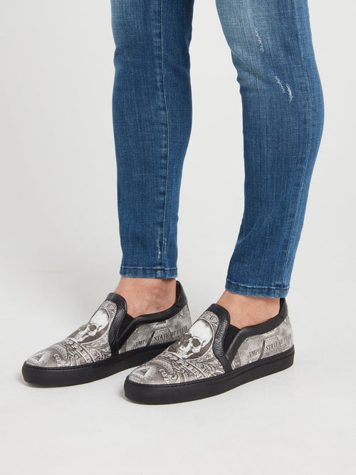 Слипоны с принтом Dollar Skull