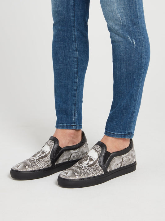 Слипоны с принтом Dollar Skull