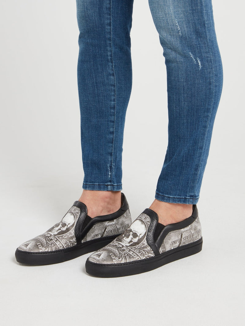 Слипоны с принтом Dollar Skull