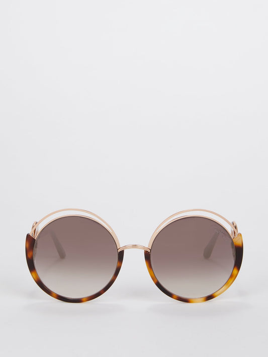 Tortoiseshell Round Logo Sunglasses