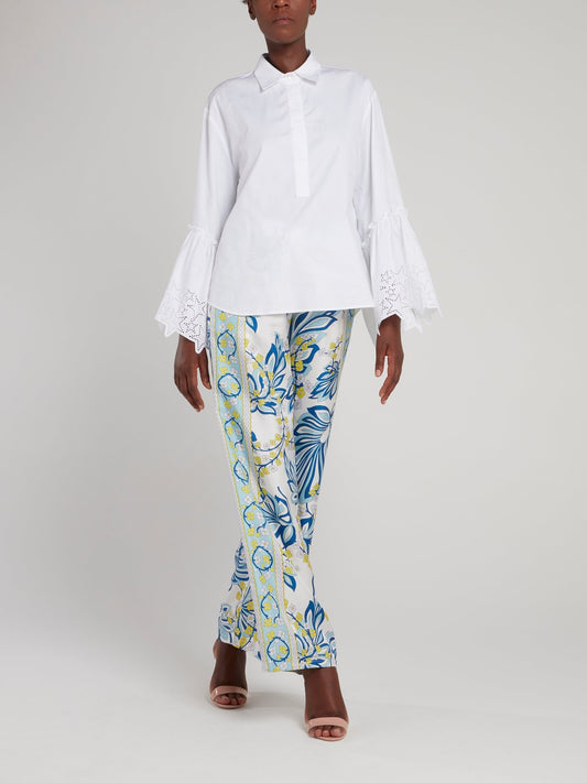 Широкие брюки с синим цветочным принтом