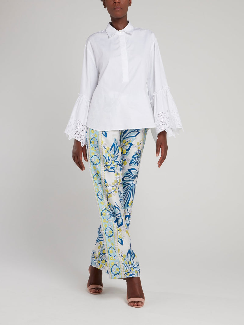 Широкие брюки с синим цветочным принтом