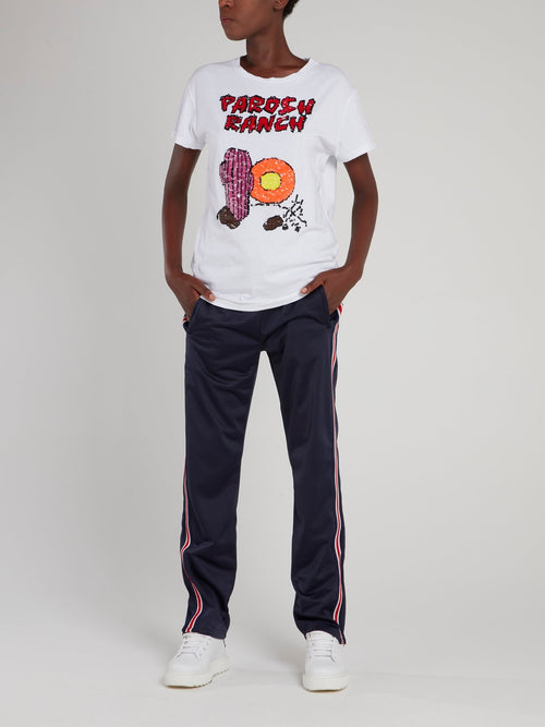 Темно-синие спортивные брюки с лампасами