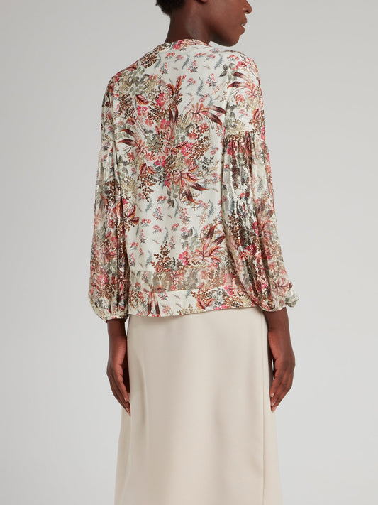 Floral Print Lace Up Blouse