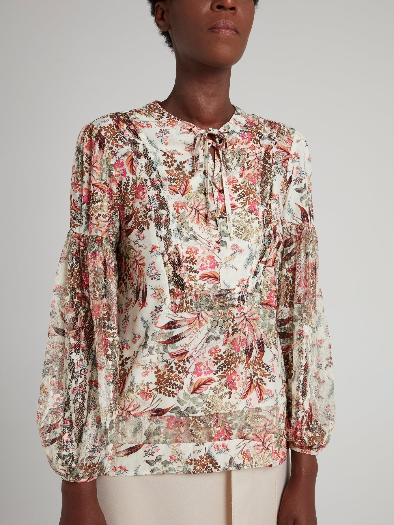 Floral Print Lace Up Blouse