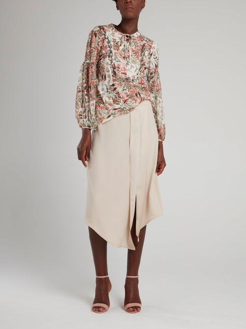 Floral Print Lace Up Blouse