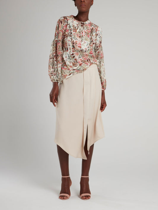 Floral Print Lace Up Blouse