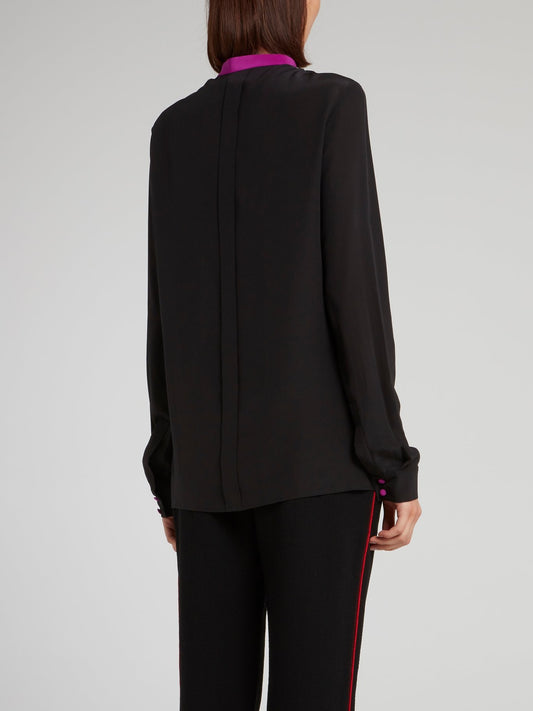 Black Rear Pleat Crewneck Shirt