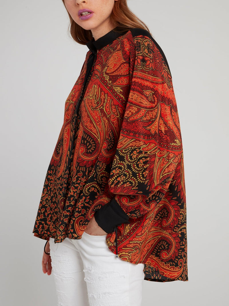 Красная рубашка из крепдешина с барочным принтом