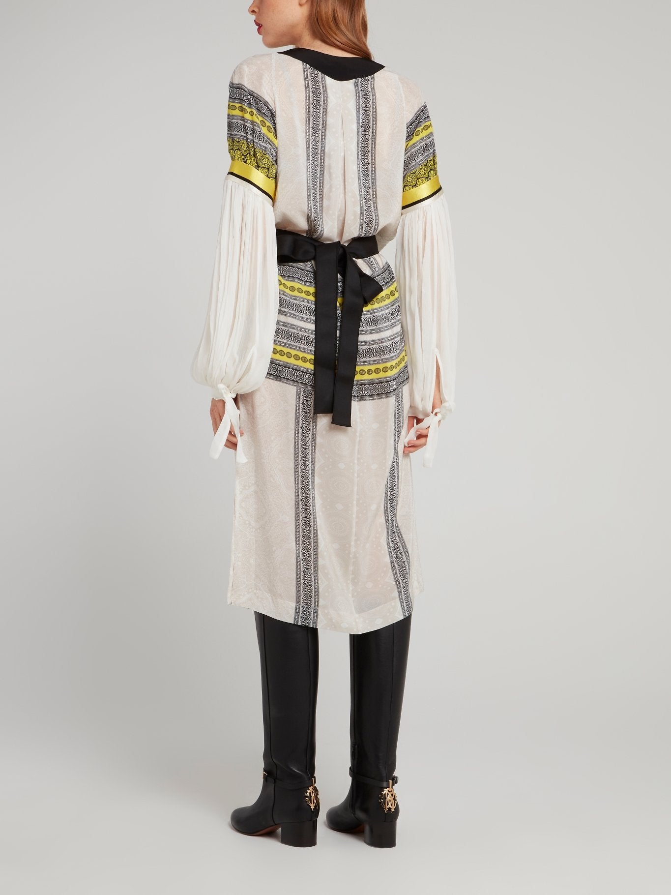 Платье-миди с рукавами "епископ" и принтом