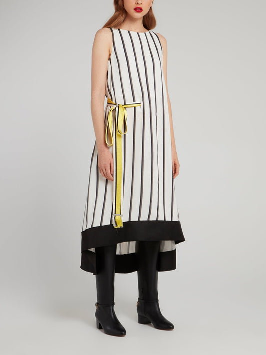 Off White Ribbon Stripe Midi Dress