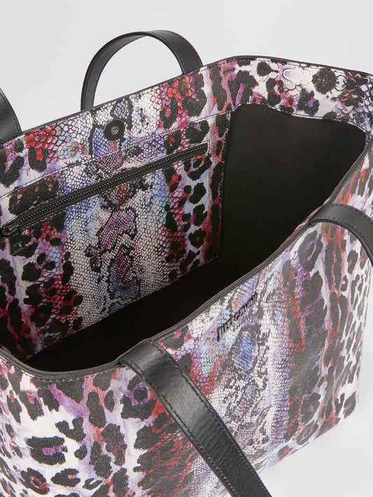 Кожаная сумка-тоут с анималистическим принтом