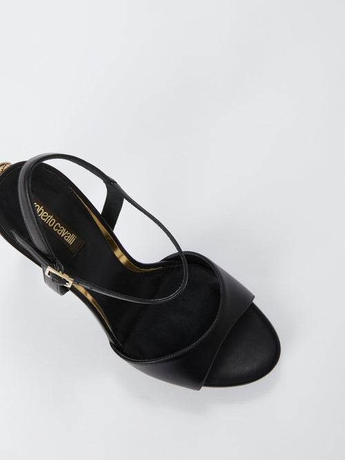 Черные босоножки с отделкой в виде змеи