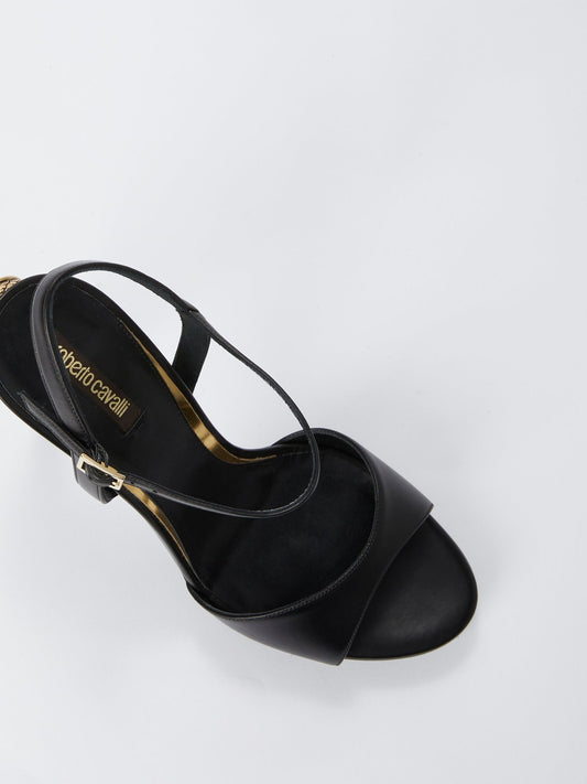 Черные босоножки с отделкой в виде змеи